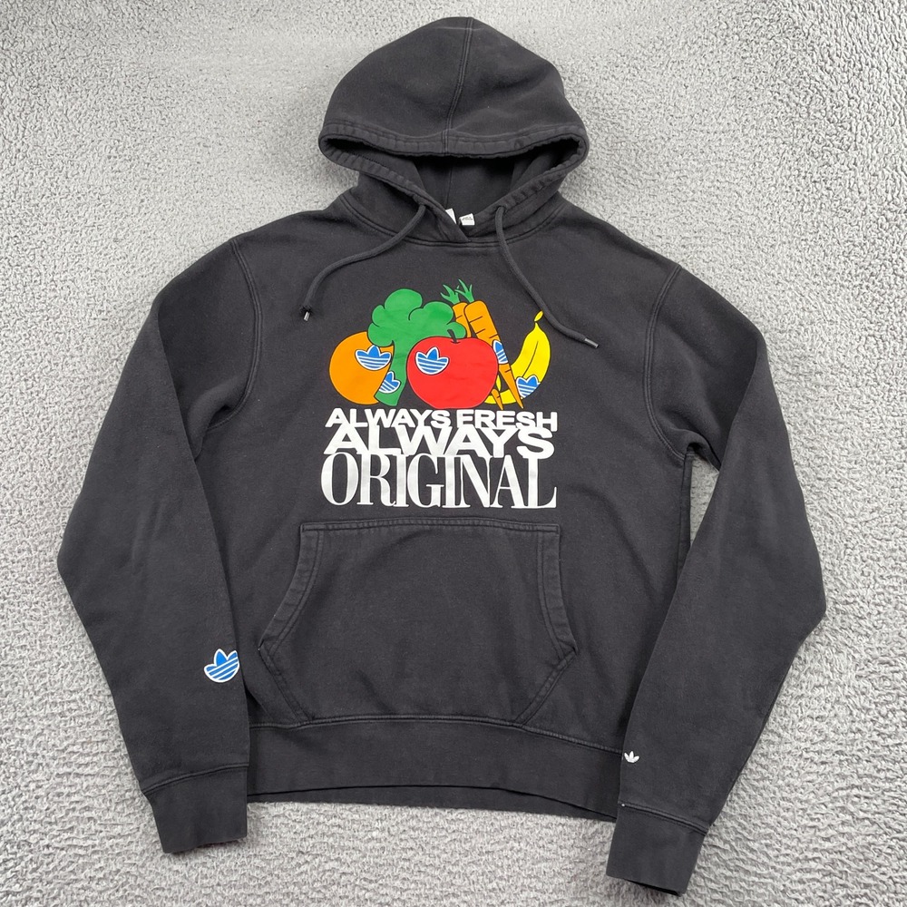 Adidas Hoodie Mens Small Black Always Fresh Always Original Fruit Trefoil Logo